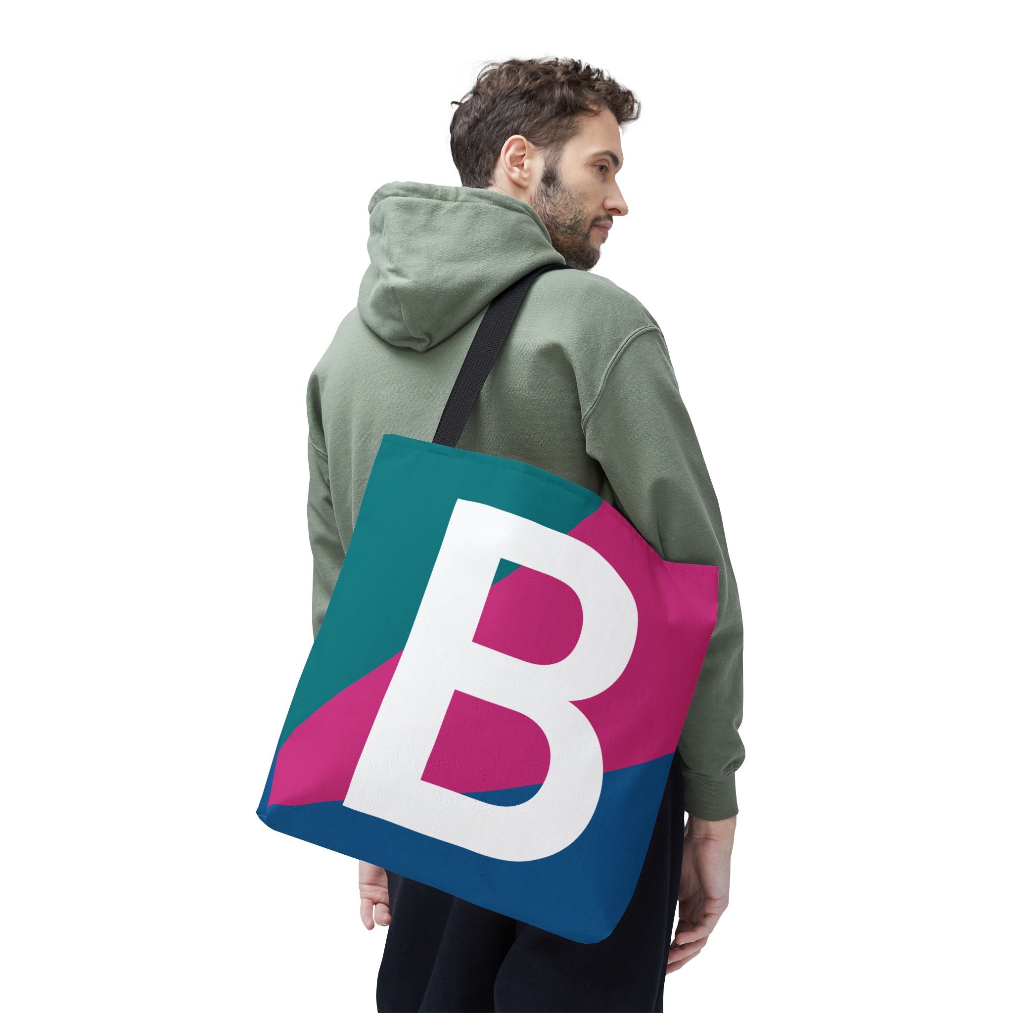 Monogram 'B' Colorblock Tote Bag — Personalized Initial B Shoulder Tote