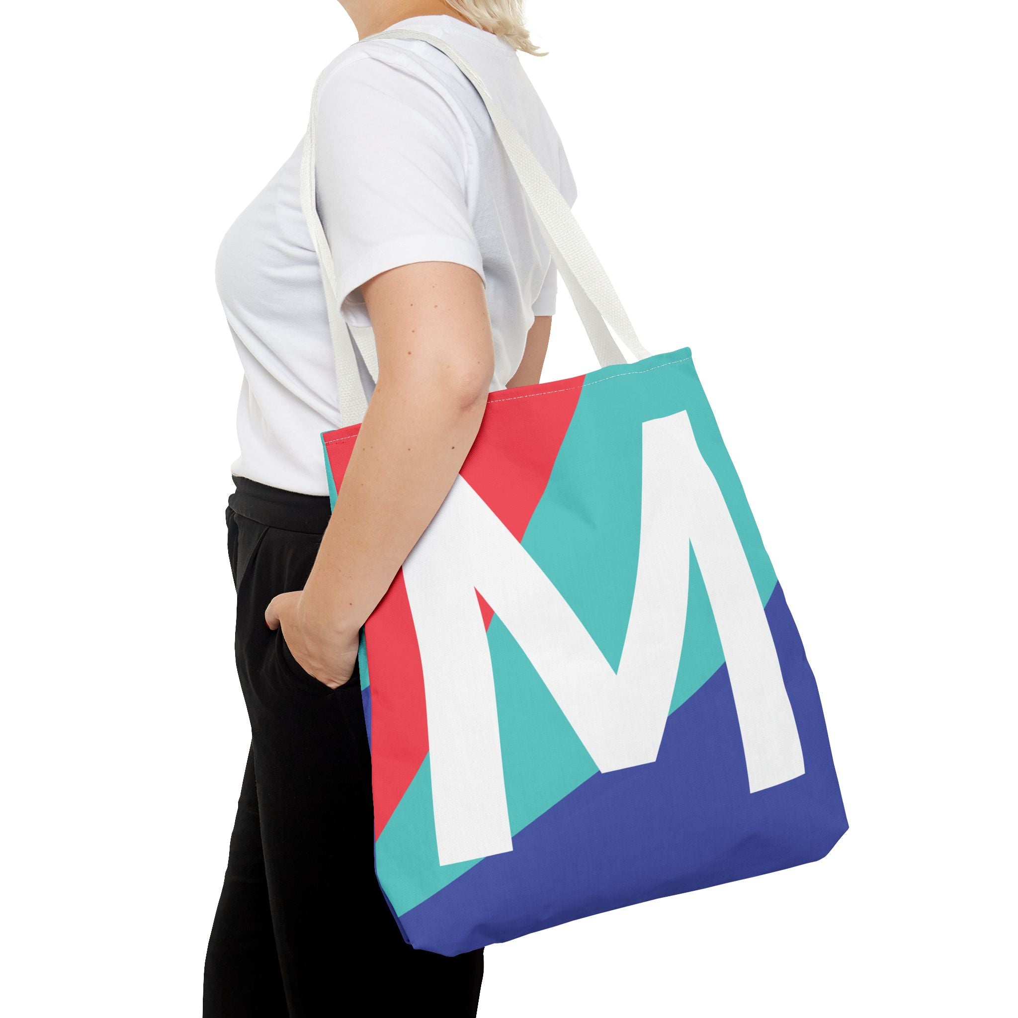 Monogram 'M' Colorblock Tote Bag — Personalized Initial M Shoulder Tote