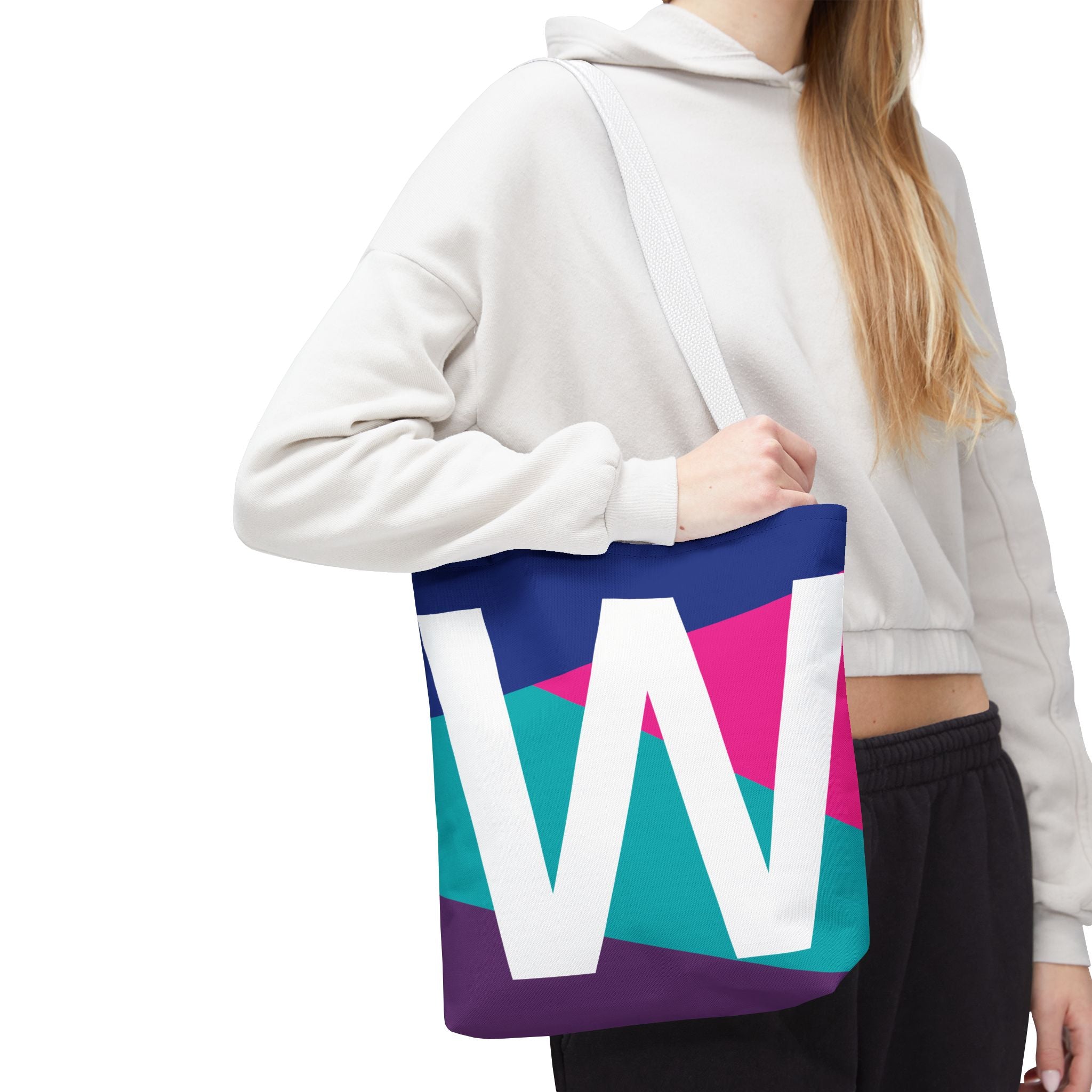 Monogram 'W' Colorblock Tote Bag — Personalized Initial W Shoulder Tote
