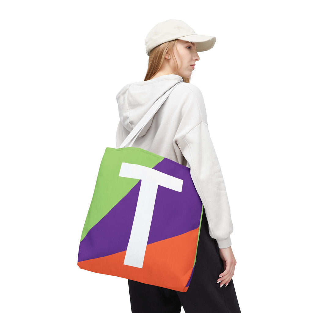 Monogram 'T' Colorblock Tote Bag — Personalized Initial T Shoulder Tote
