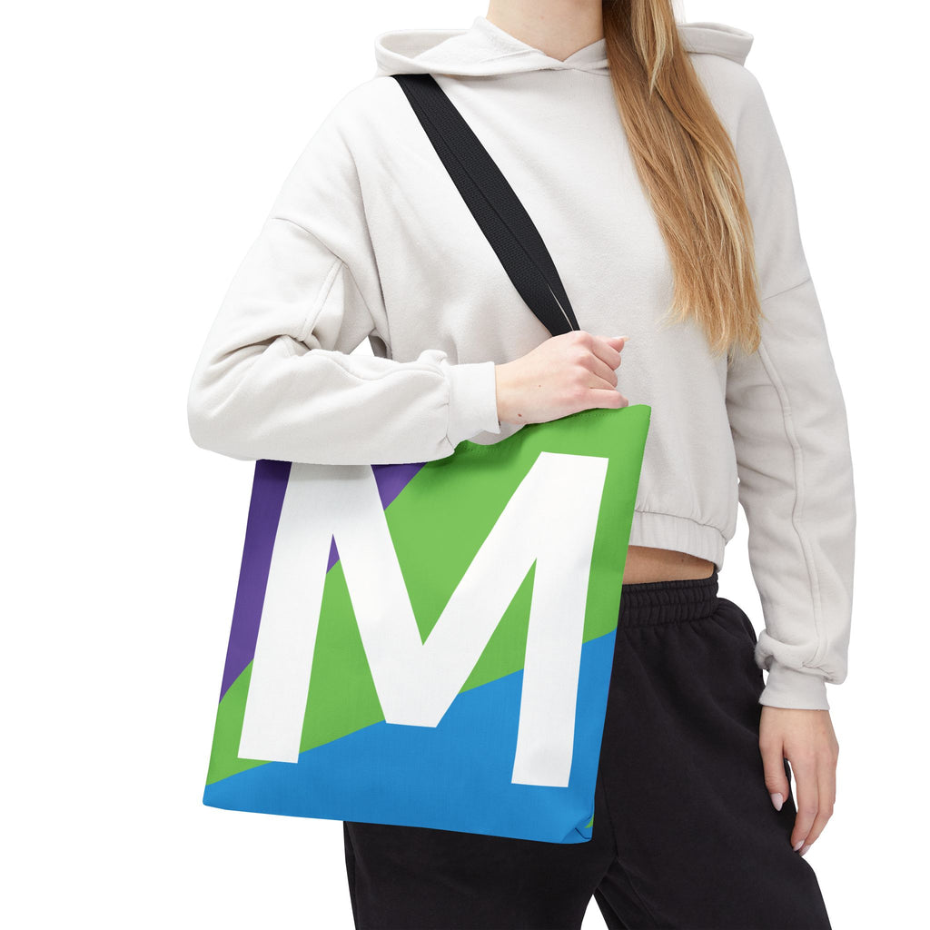 Monogram 'M' Colorblock Tote Bag — Personalized Initial M Shoulder Tote