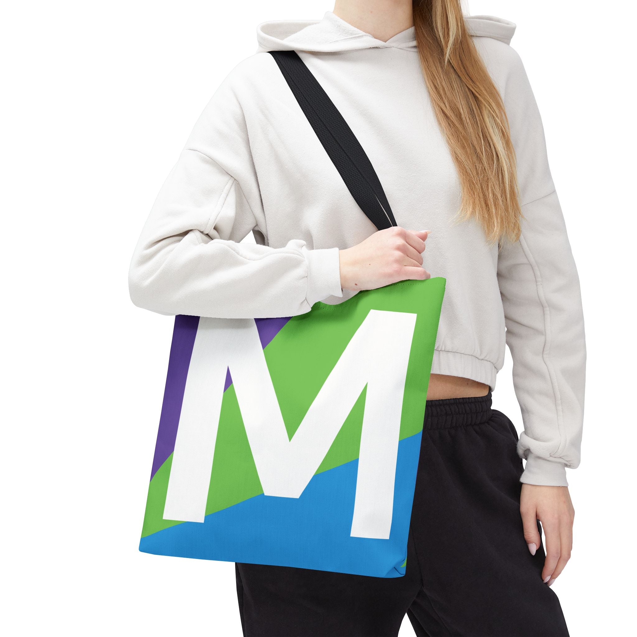 Monogram 'M' Colorblock Tote Bag — Personalized Initial M Shoulder Tote