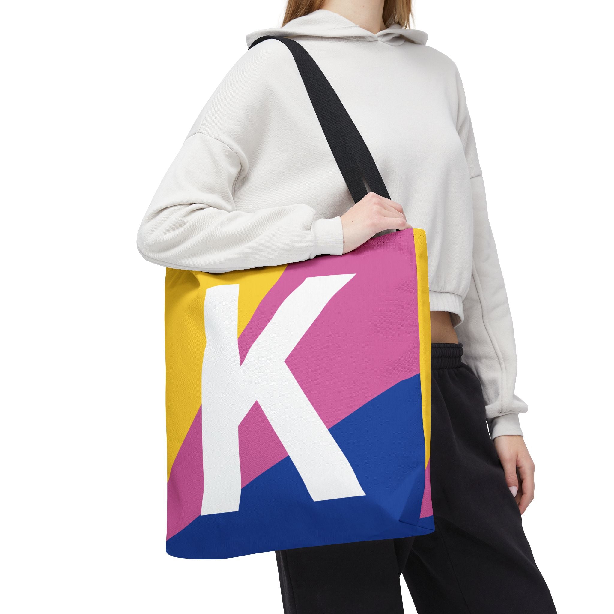 Monogram 'K' Colorblock Tote Bag — Personalized Initial K Shoulder Tote