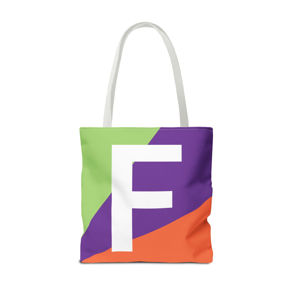 Monogram 'F' Colorblock Tote Bag — Personalized Initial F Shoulder Tote