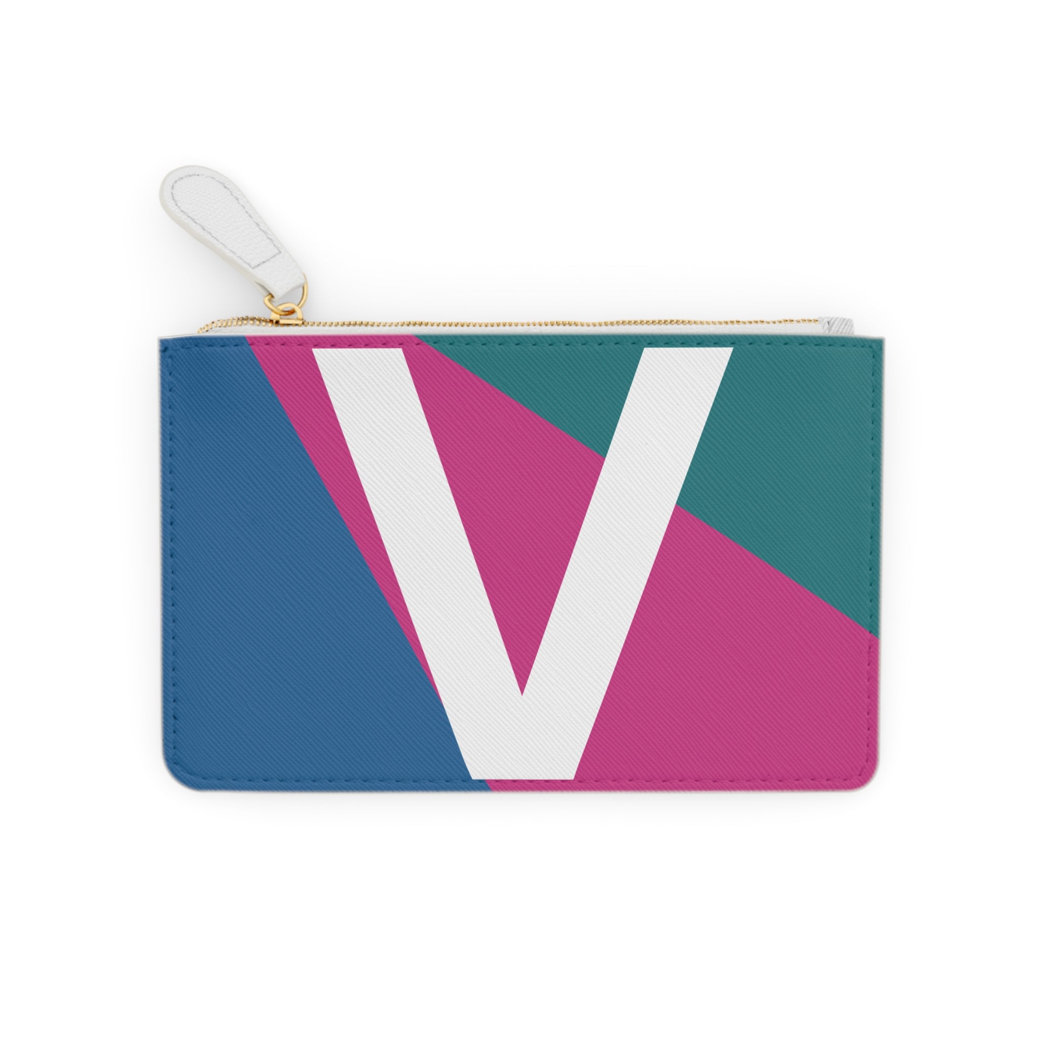 Initial V Mini Clutch — Colorblock Monogram Wristlet Wallet