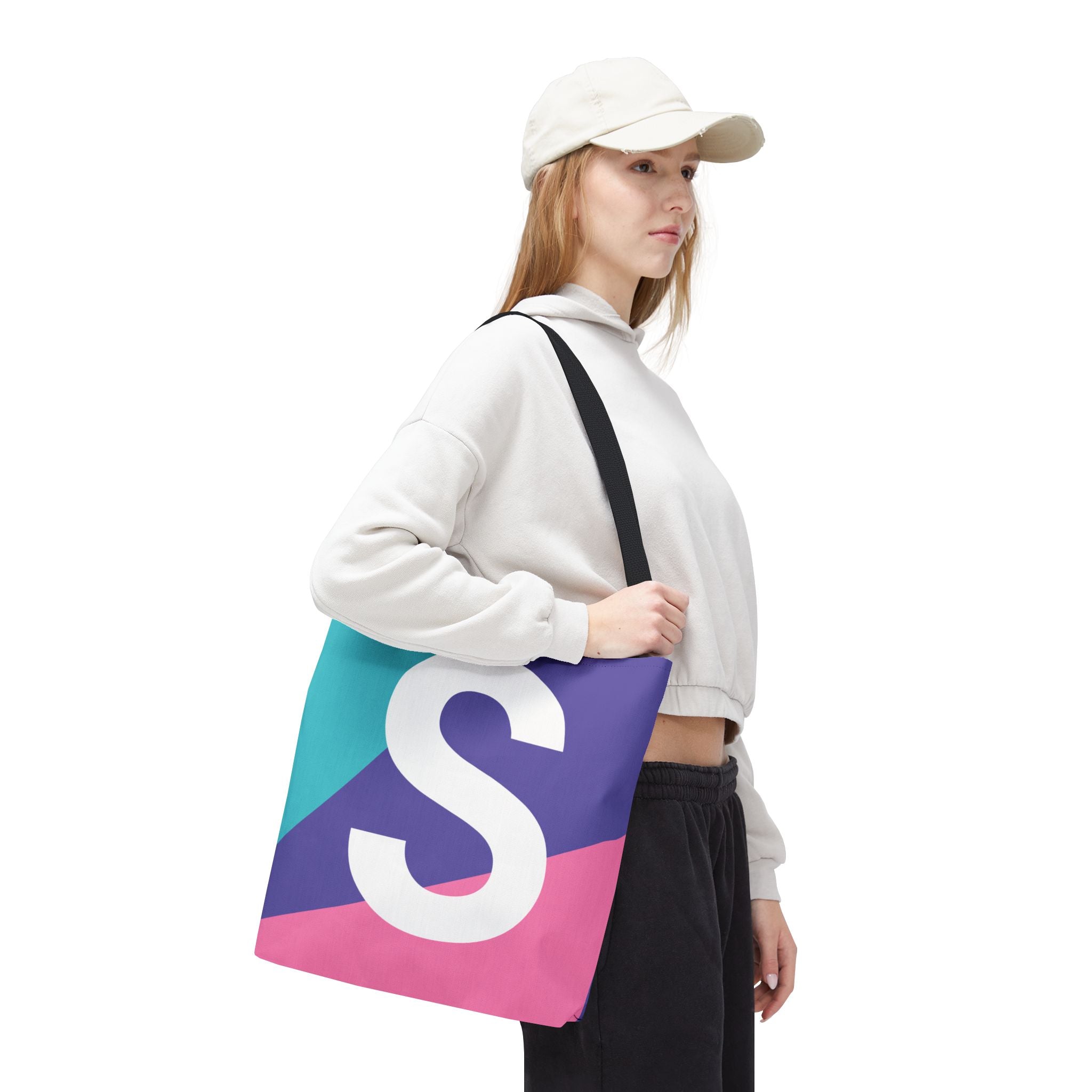 Monogram 'S' Colorblock Tote Bag — Personalized Initial S Shoulder Tote