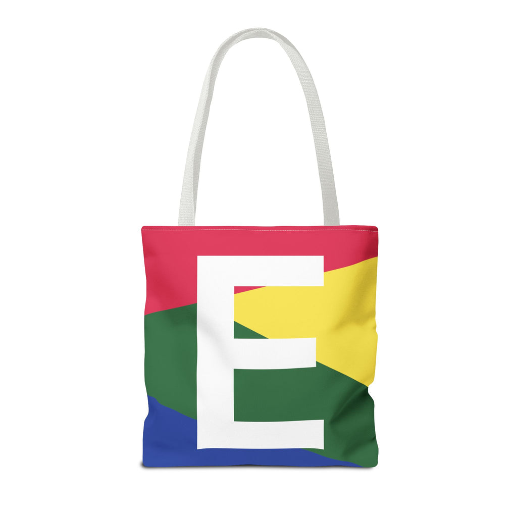 Monogram 'E' Colorblock Tote Bag — Personalized Initial E Shoulder Tote