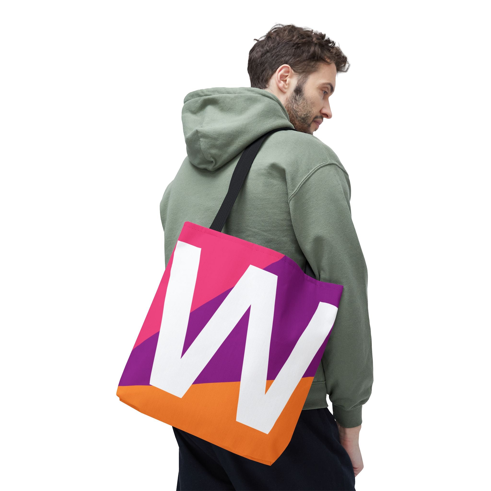 Monogram 'W' Colorblock Tote Bag — Personalized Initial W Shoulder Tote