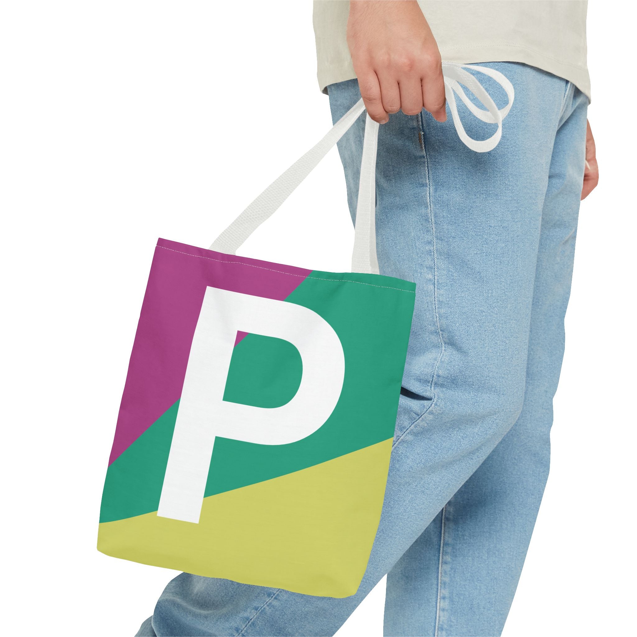 Monogram 'P' Colorblock Tote Bag — Personalized Initial P Shoulder Tote