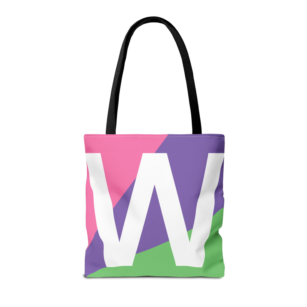 Monogram 'W' Colorblock Tote Bag — Personalized Initial W Shoulder Tote