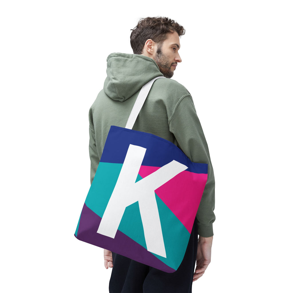 Monogram 'K' Colorblock Tote Bag — Personalized Initial K Shoulder Tote