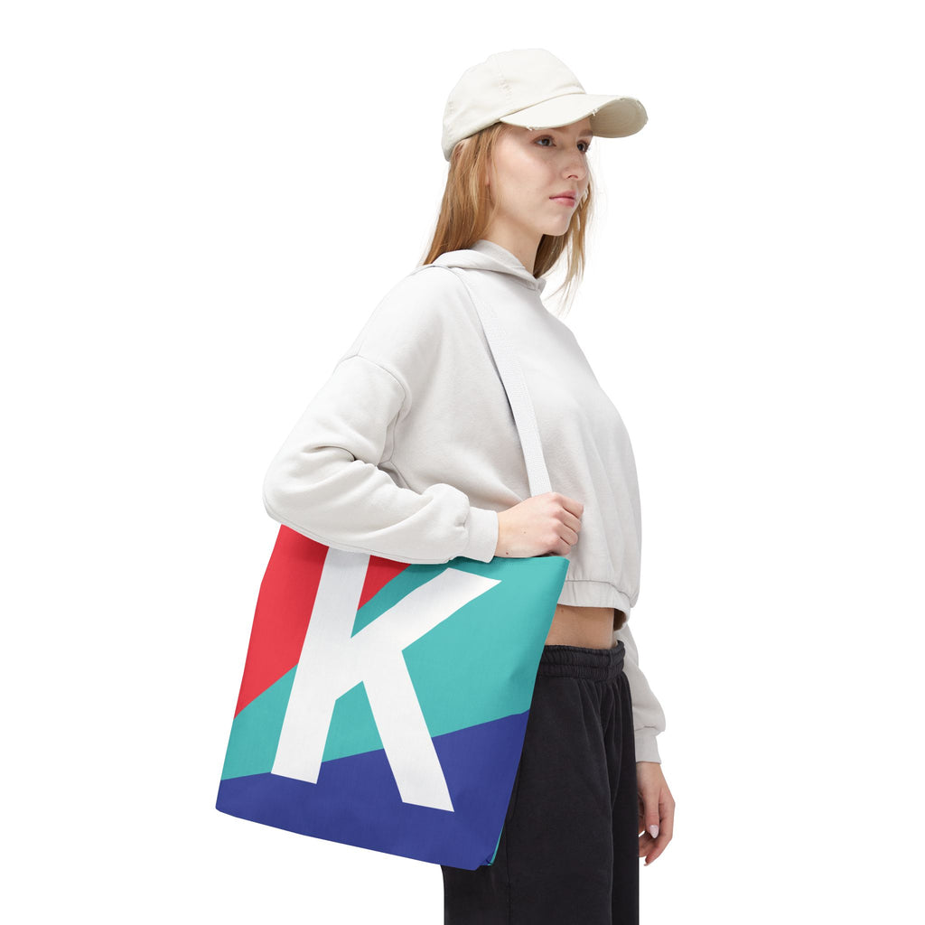 Monogram 'K' Colorblock Tote Bag — Personalized Initial K Shoulder Tote