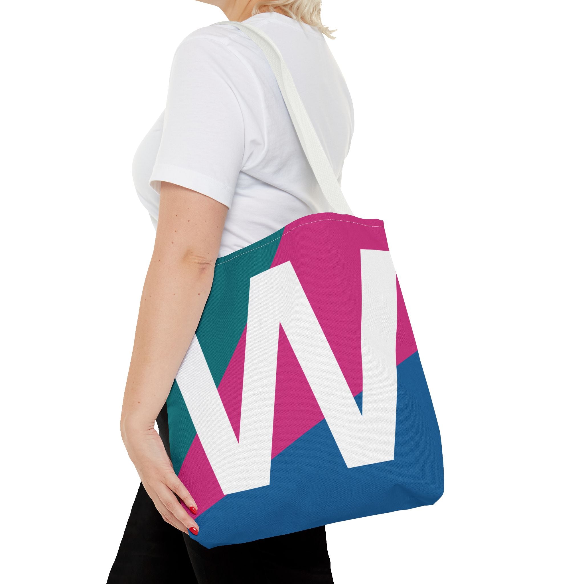 Monogram 'W' Colorblock Tote Bag — Personalized Initial W Shoulder Tote