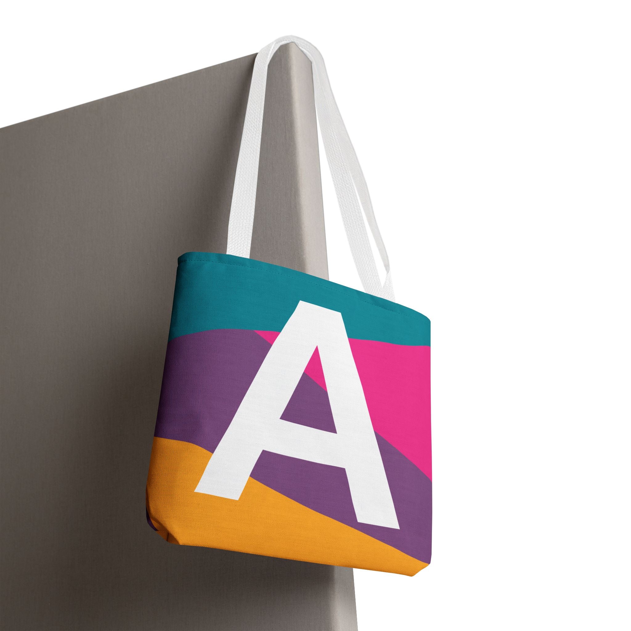 Monogram 'A' Colorblock Tote Bag — Personalized Initial A Shoulder Tote