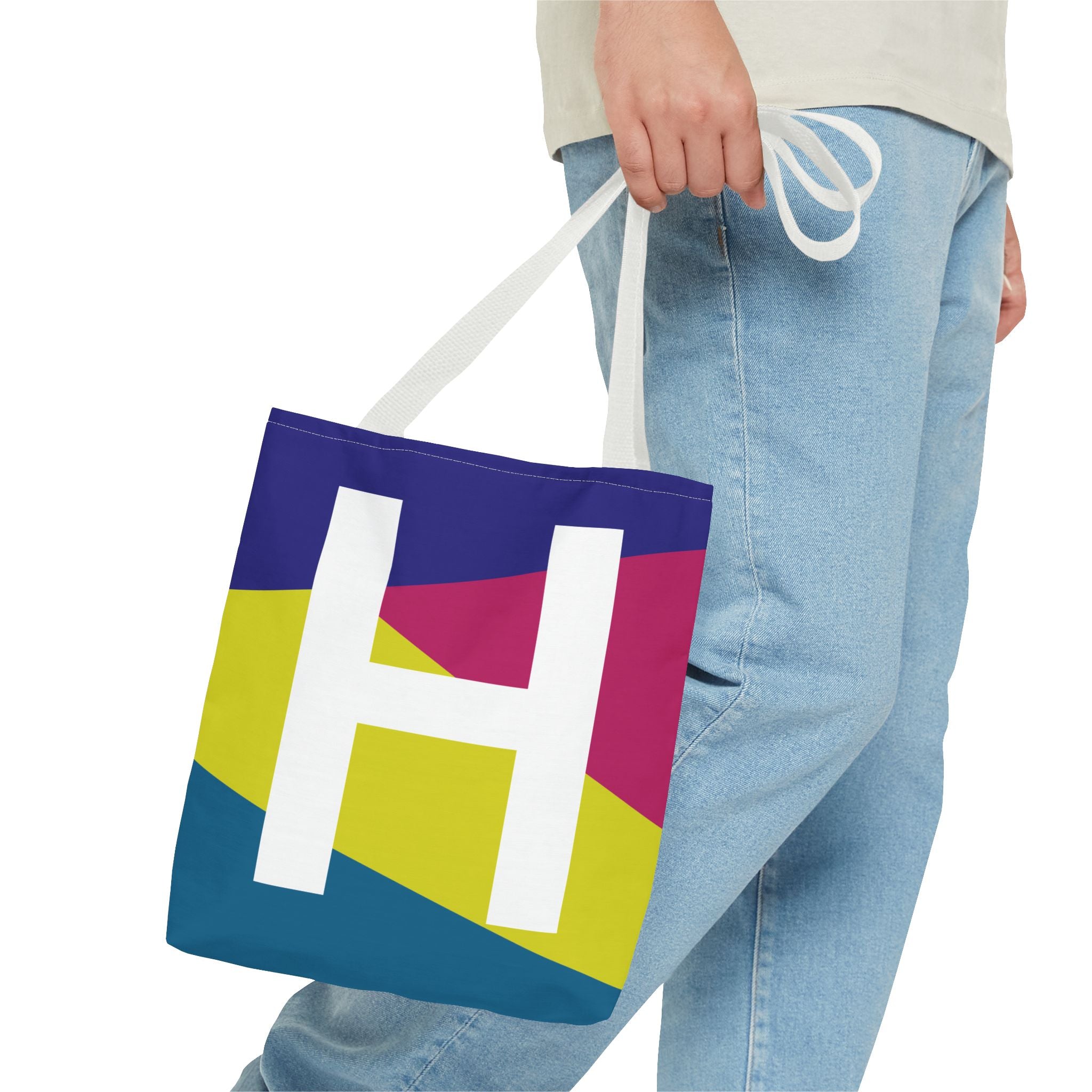 Monogram 'H' Colorblock Tote Bag — Personalized Initial H Shoulder Tote