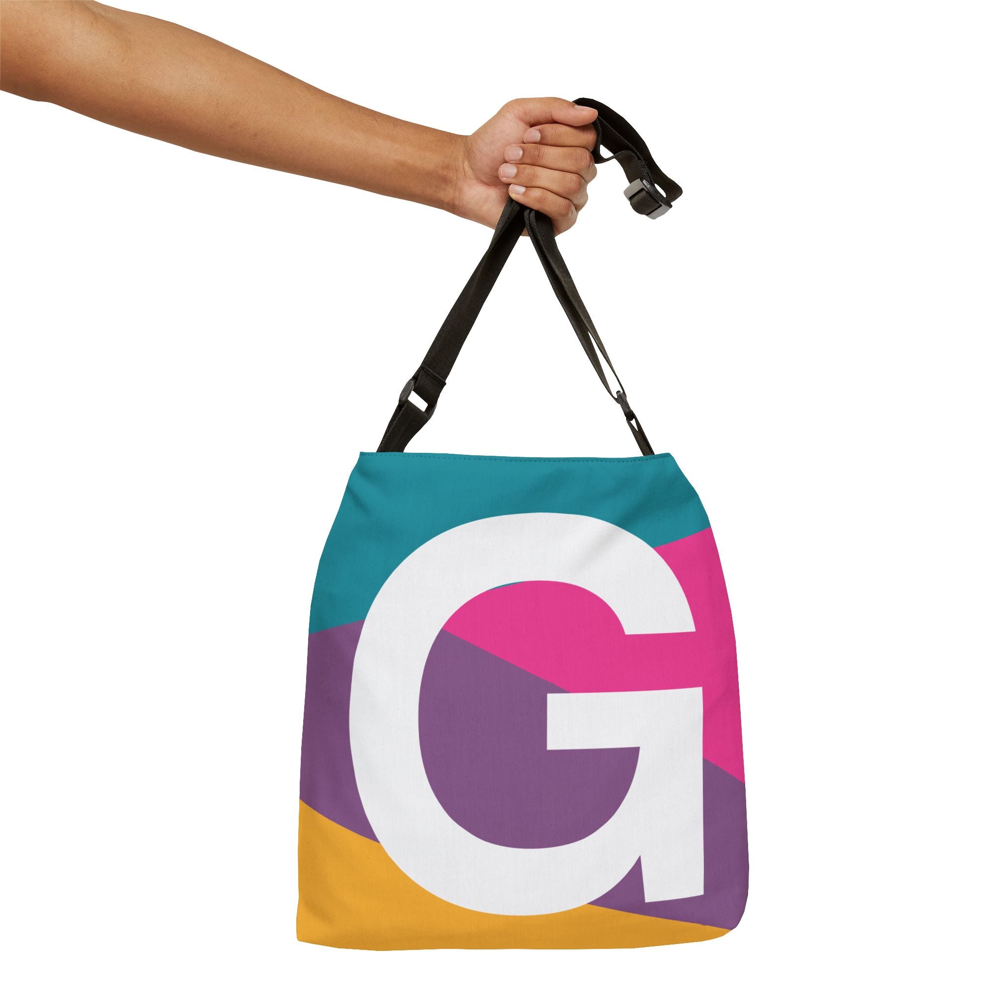 Initial Letter 'G' Colorblock Adjustable Tote Bag — Monogram Alphabet Shoulder Bag