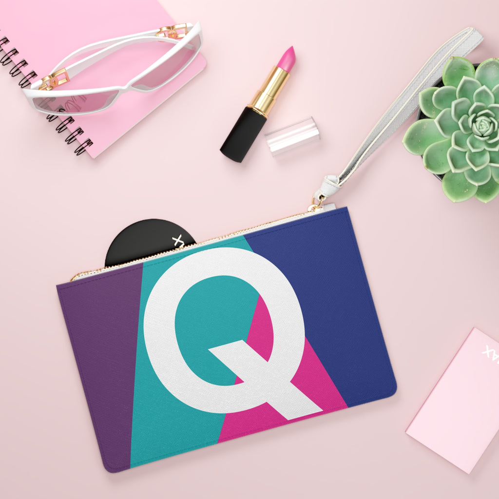 Monogram 'Q' Colorblock Clutch Bag — Bold Geometric Wristlet for Everyday & Gifts