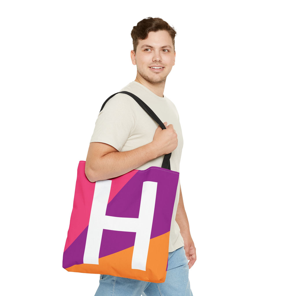 Monogram 'H' Colorblock Tote Bag — Personalized Initial H Shoulder Tote