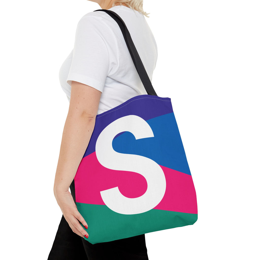 Monogram 'S' Colorblock Tote Bag — Personalized Initial S Shoulder Tote