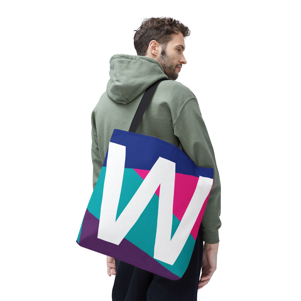 Monogram 'W' Colorblock Tote Bag — Personalized Initial W Shoulder Tote