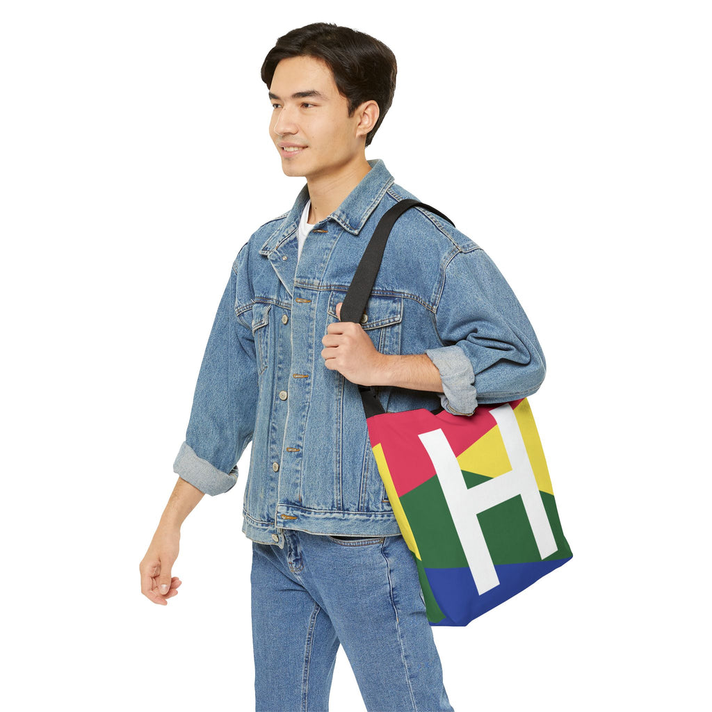 Initial Letter 'H' Colorblock Adjustable Tote Bag — Monogram Alphabet Shoulder Bag