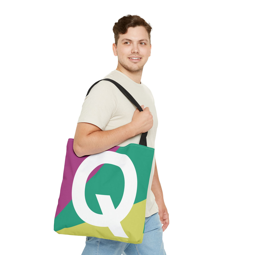 Monogram 'Q' Colorblock Tote Bag — Personalized Initial Q Shoulder Tote