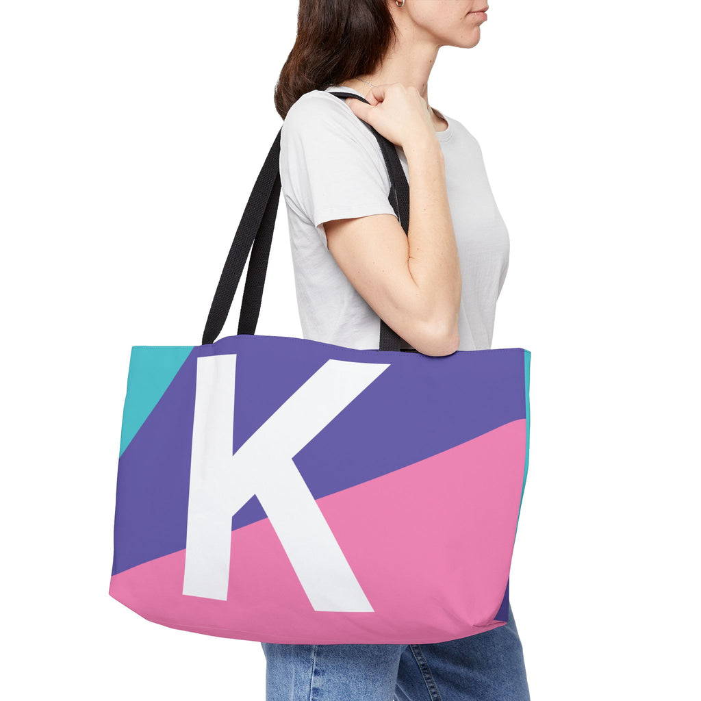 Personalized 'K' Colorblock Tote Bag — Monogram Weekender Tote