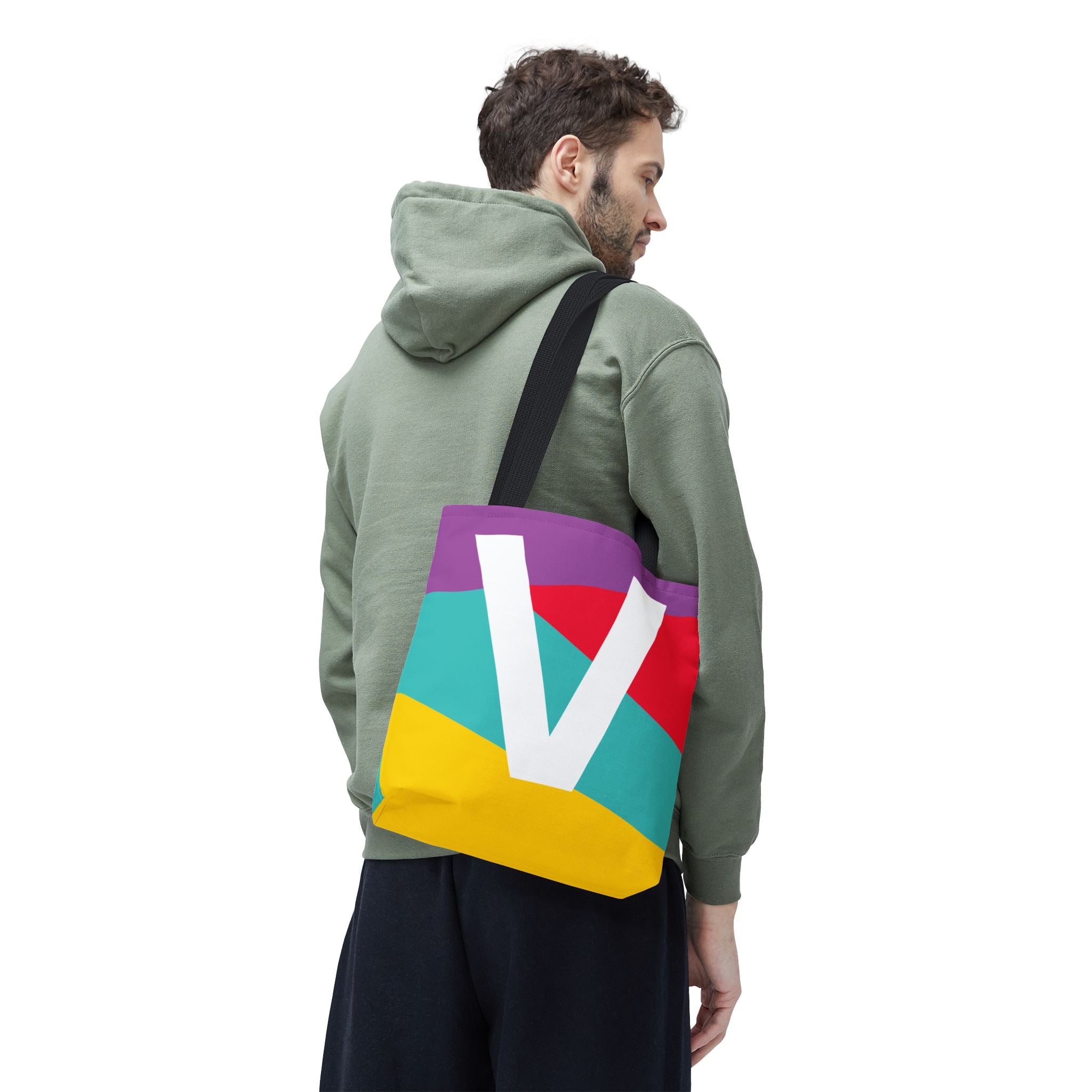 Monogram 'V' Colorblock Tote Bag — Personalized Initial V Shoulder Tote