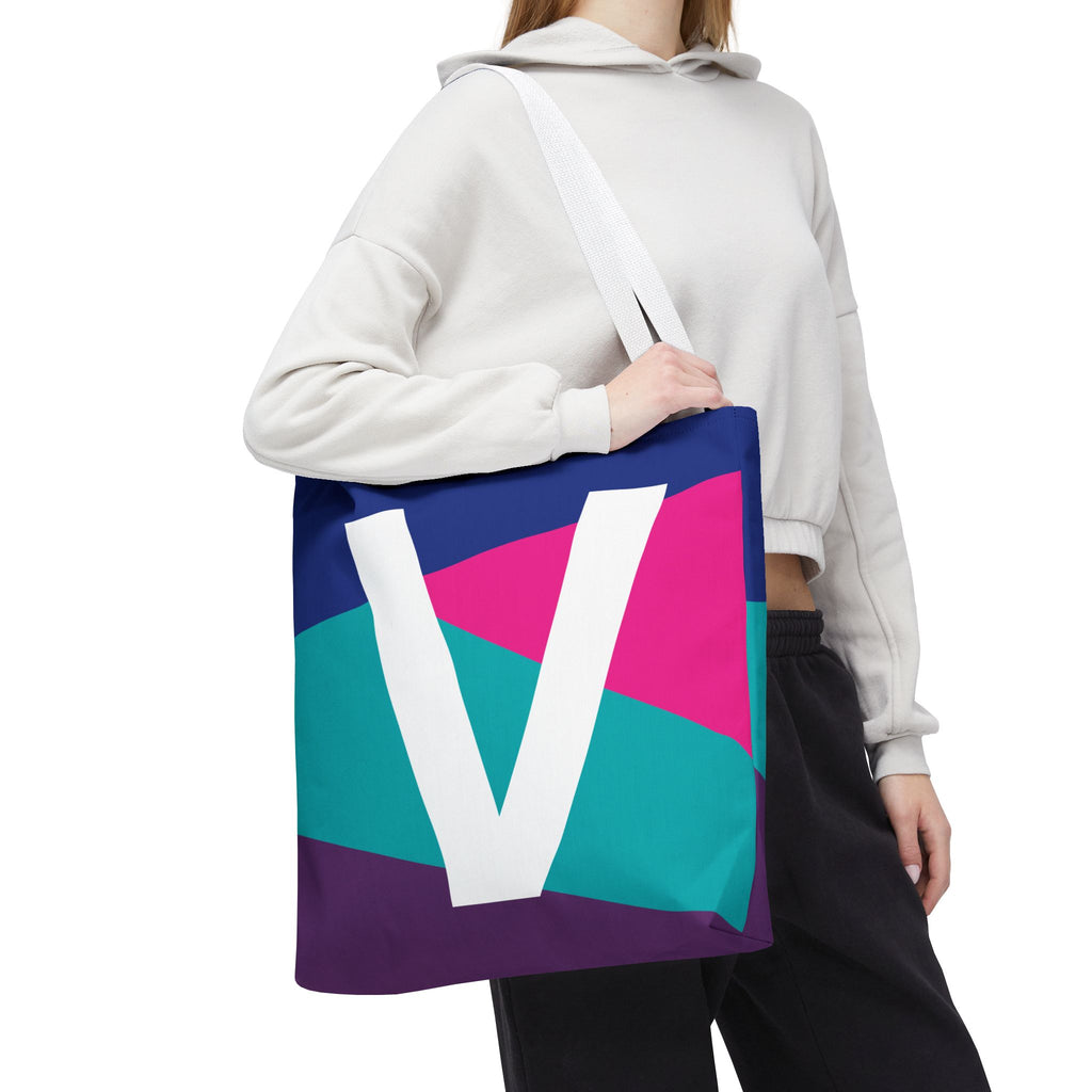 Monogram 'V' Colorblock Tote Bag — Personalized Initial V Shoulder Tote