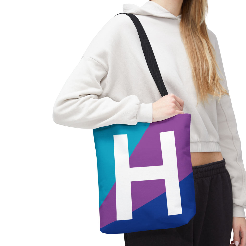 Monogram 'H' Colorblock Tote Bag — Personalized Initial H Shoulder Tote