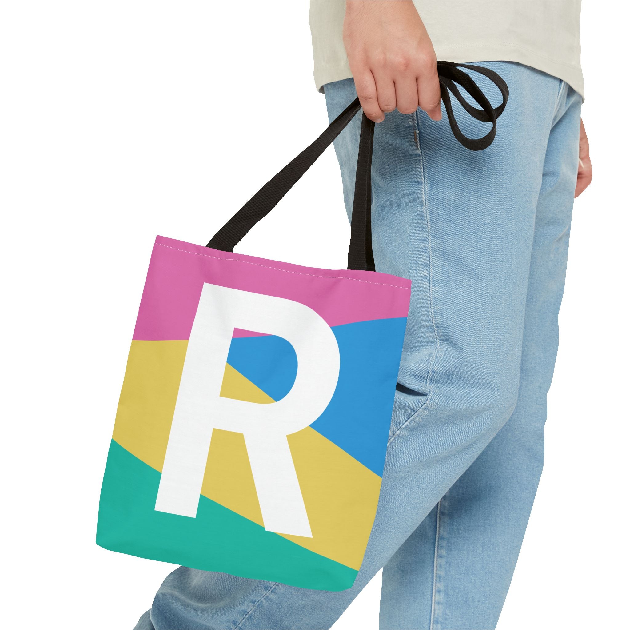 Monogram 'R' Colorblock Tote Bag — Personalized Initial R Shoulder Tote