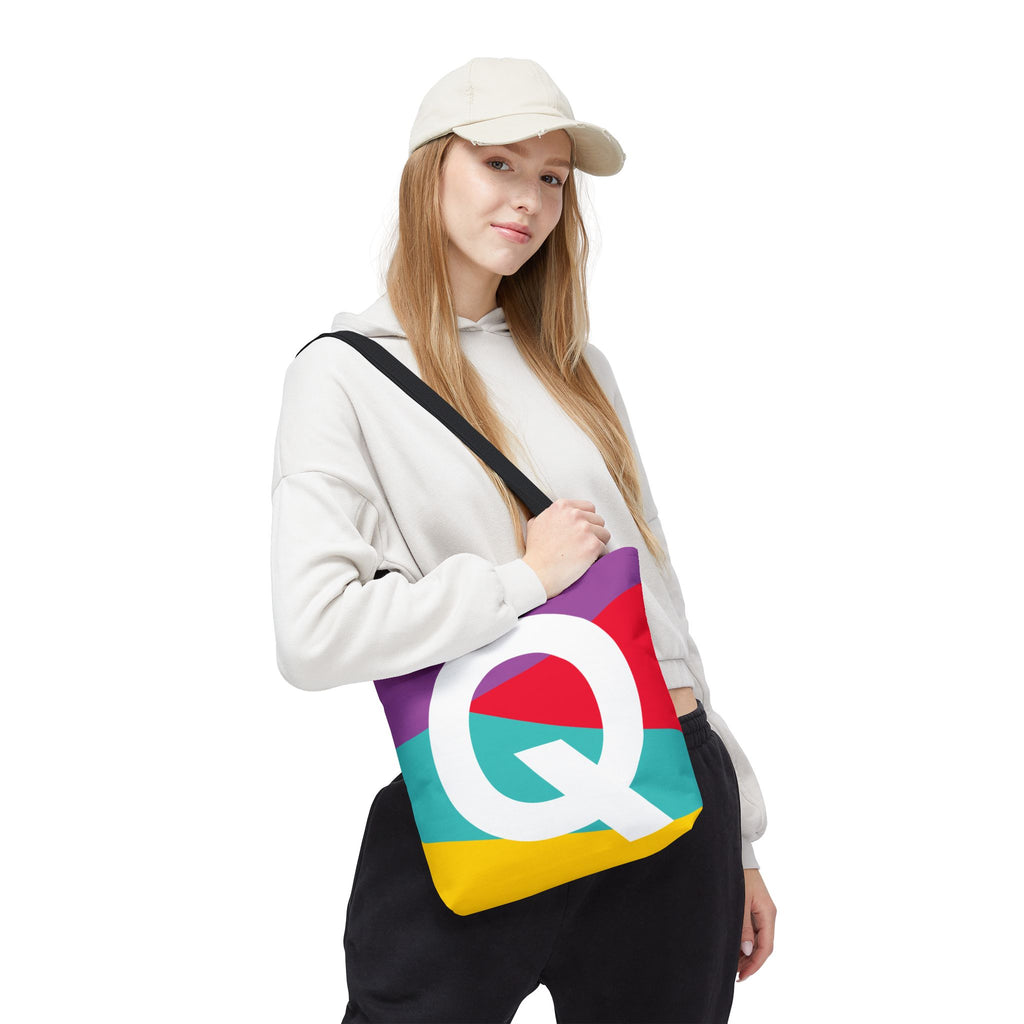 Monogram 'Q' Colorblock Tote Bag — Personalized Initial Q Shoulder Tote