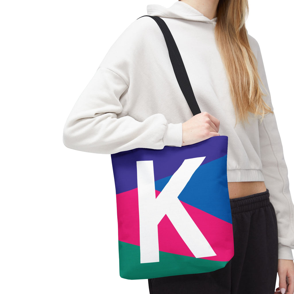 Monogram 'K' Colorblock Tote Bag — Personalized Initial K Shoulder Tote