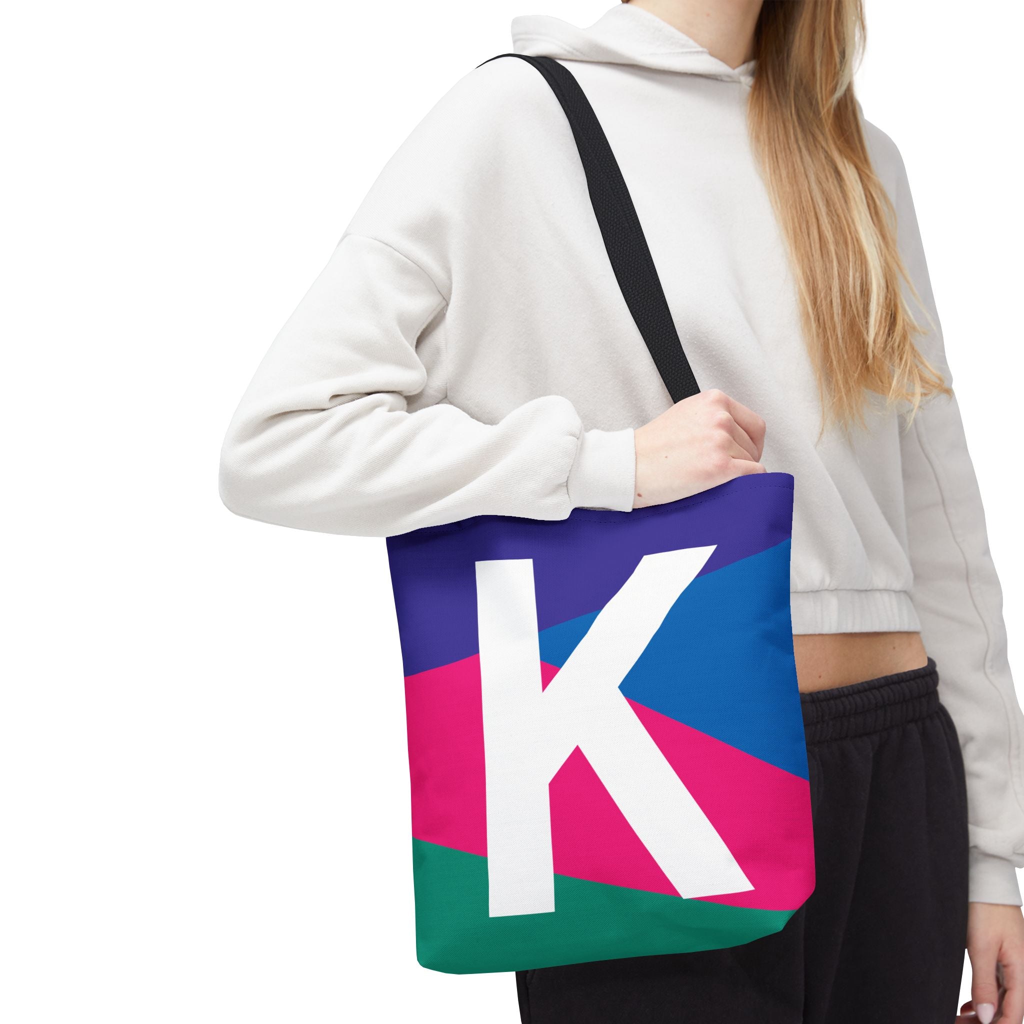 Monogram 'K' Colorblock Tote Bag — Personalized Initial K Shoulder Tote