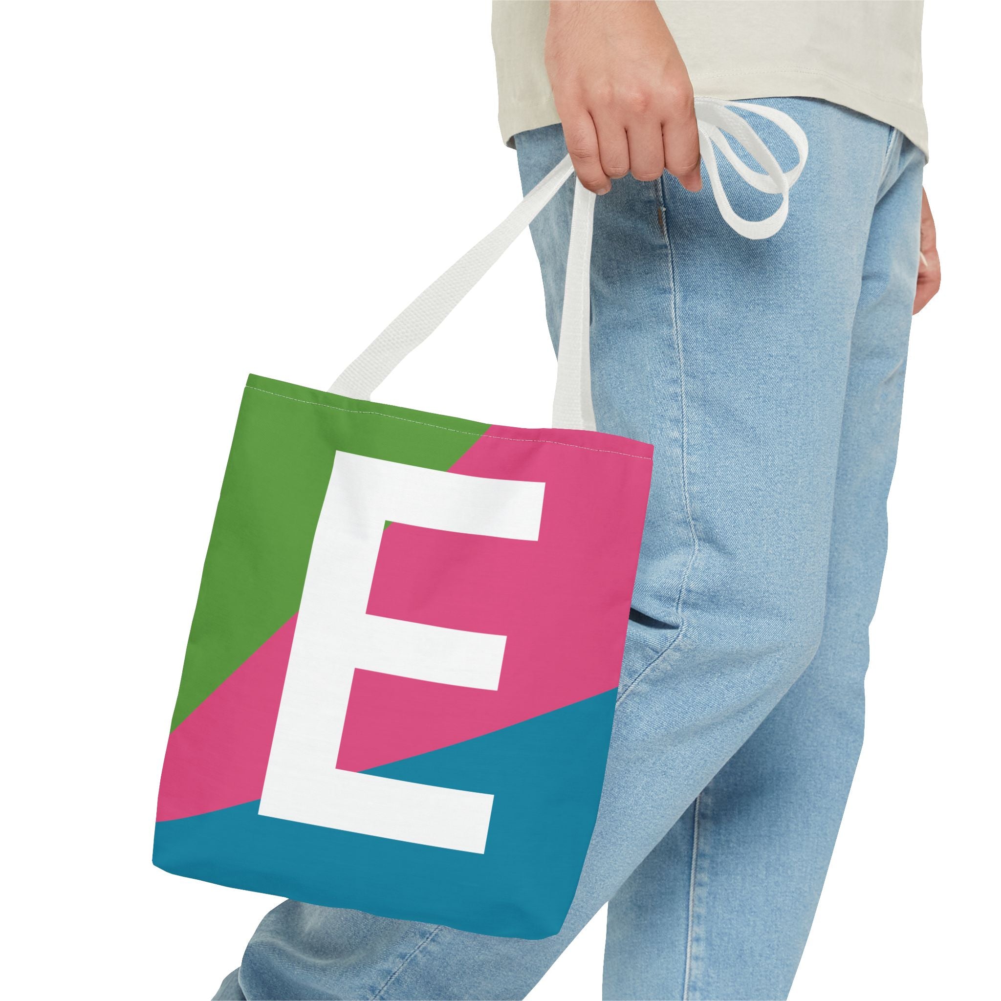 Monogram 'E' Colorblock Tote Bag — Personalized Initial E Shoulder Tote