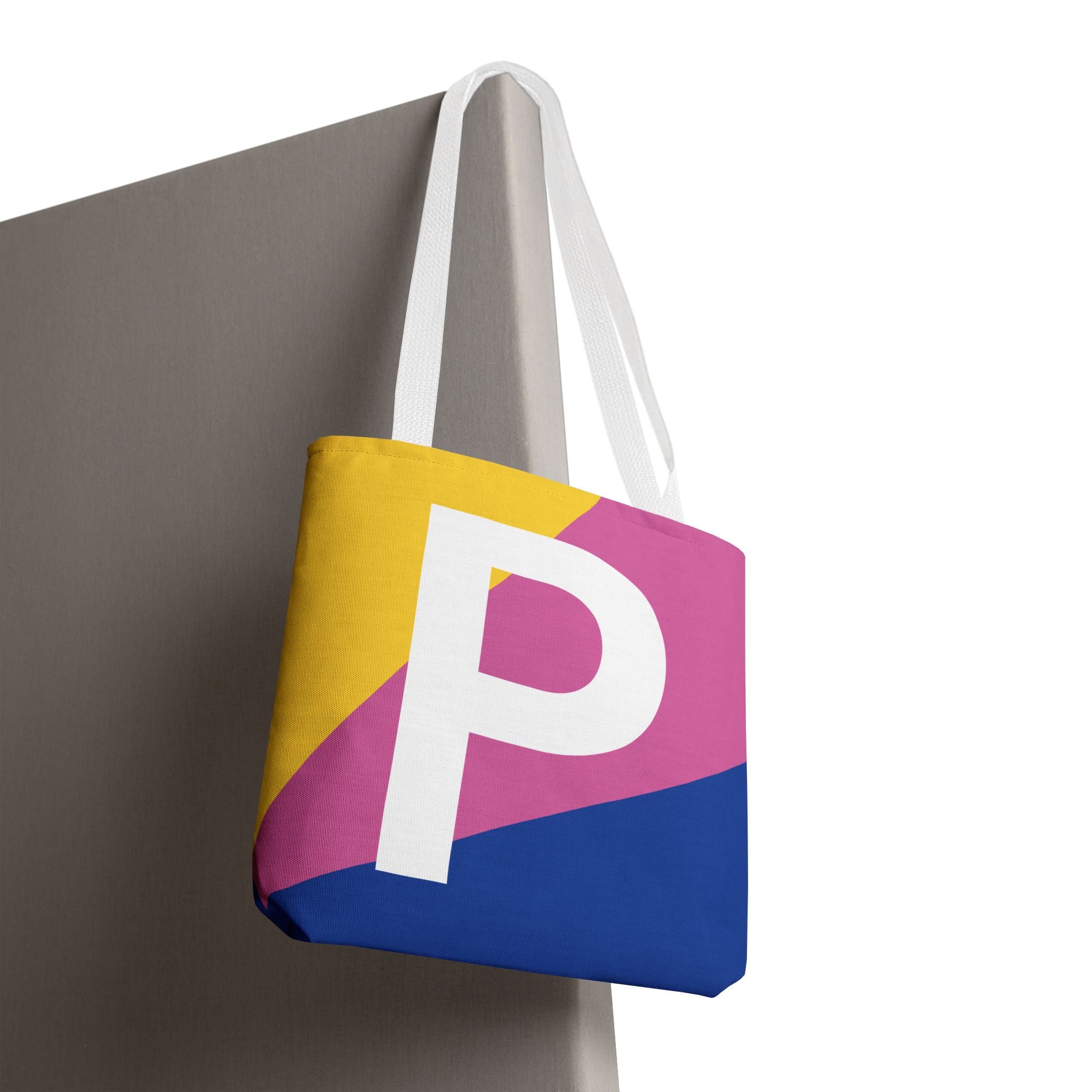 Monogram 'P' Colorblock Tote Bag — Personalized Initial P Shoulder Tote
