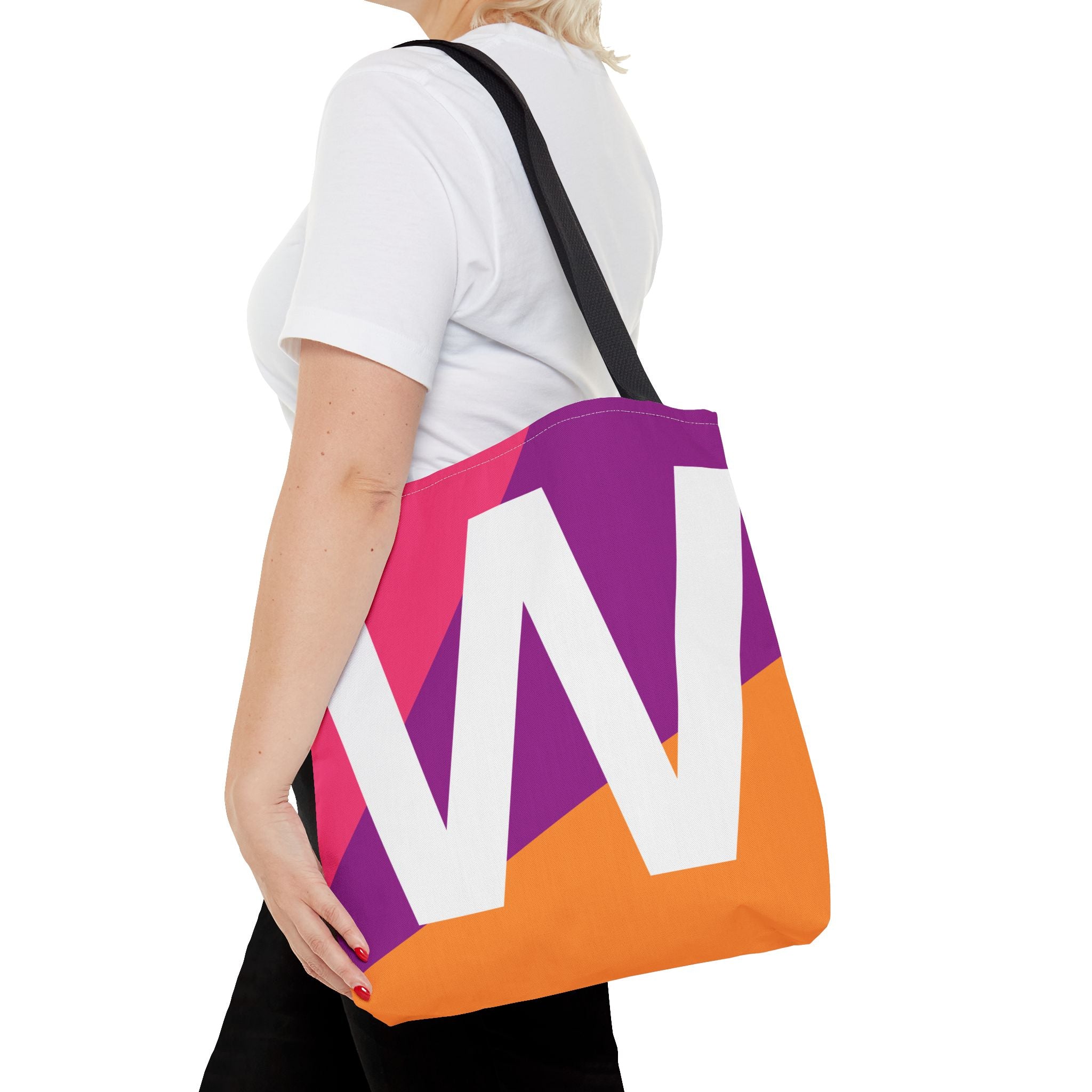 Monogram 'W' Colorblock Tote Bag — Personalized Initial W Shoulder Tote