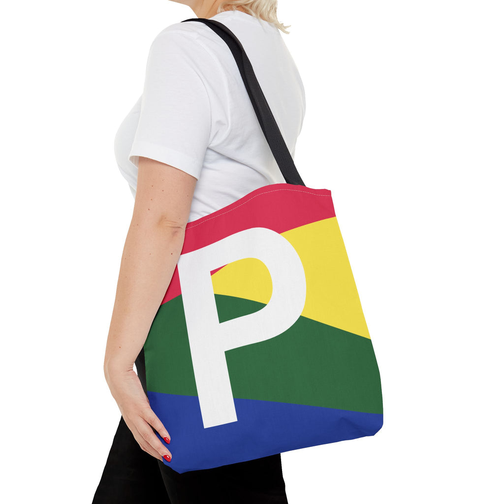 Monogram 'P' Colorblock Tote Bag — Personalized Initial P Shoulder Tote