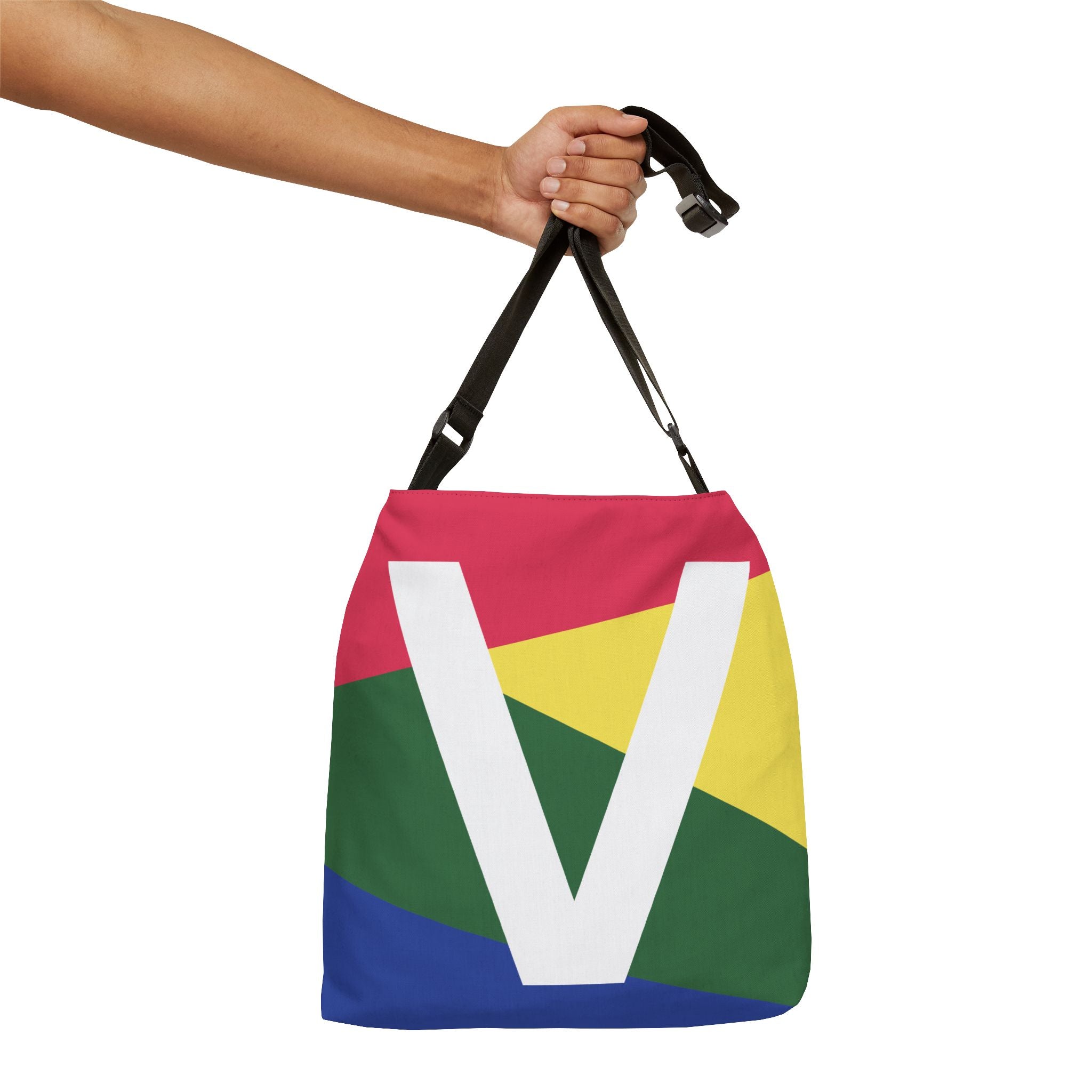 Initial Letter 'V' Colorblock Adjustable Tote Bag — Monogram Alphabet Shoulder Bag