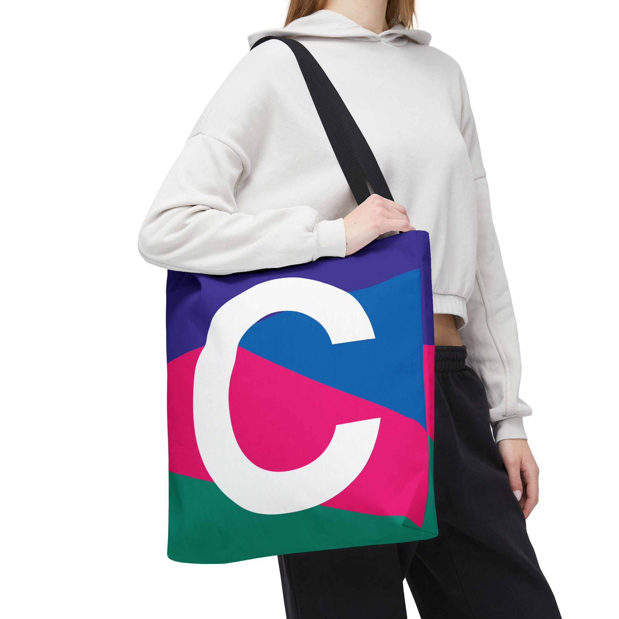 Monogram 'C' Colorblock Tote Bag — Personalized Initial C Shoulder Tote