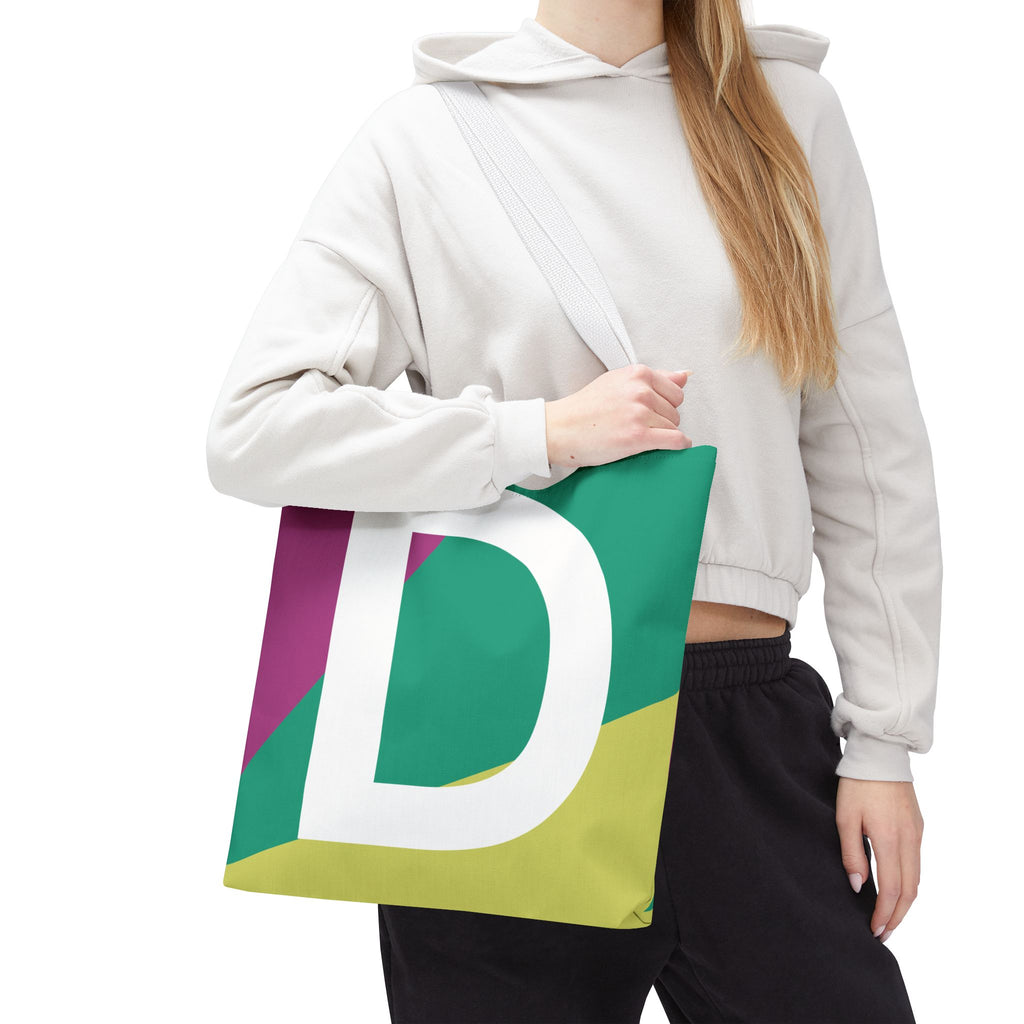 Monogram 'D' Colorblock Tote Bag — Personalized Initial D Shoulder Tote