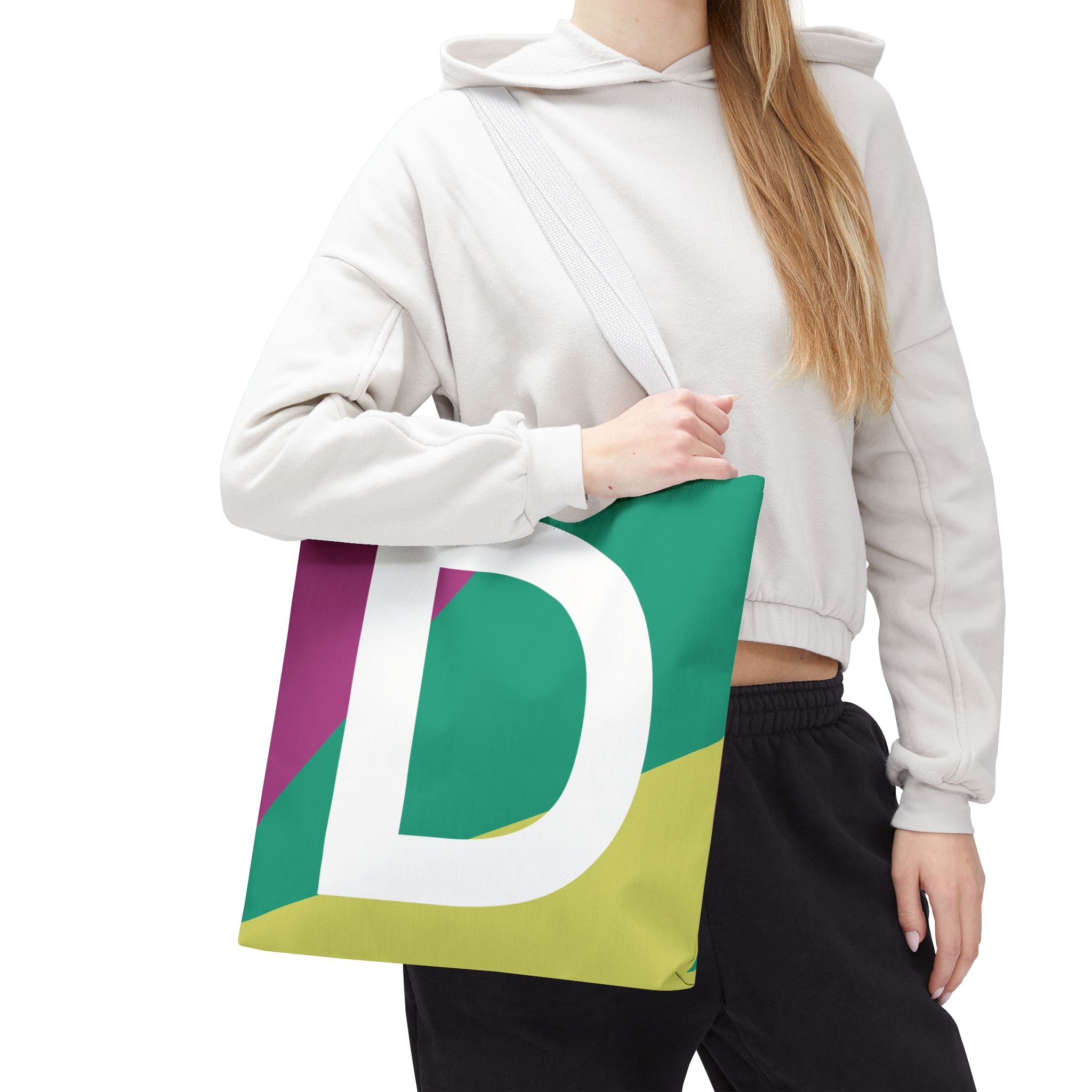 Monogram 'D' Colorblock Tote Bag — Personalized Initial D Shoulder Tote