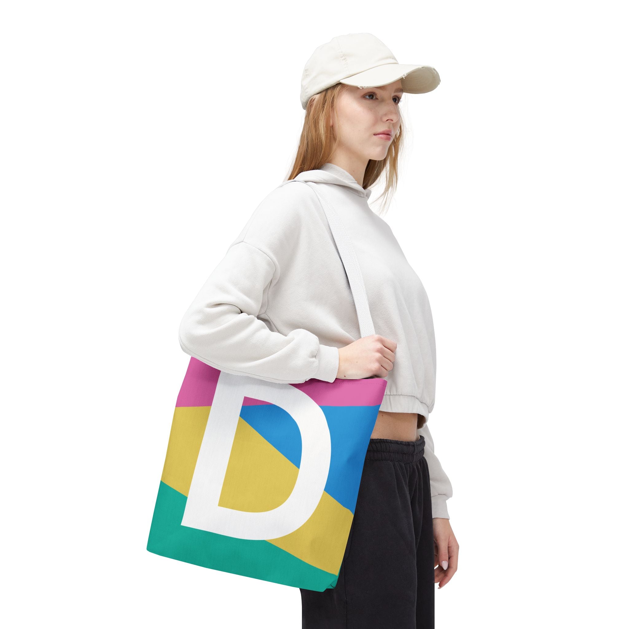 Monogram 'D' Colorblock Tote Bag — Personalized Initial D Shoulder Tote