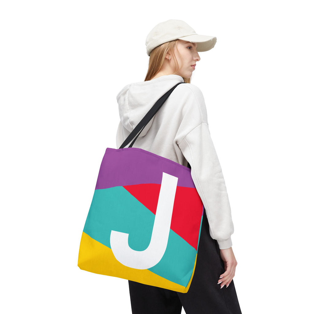Monogram 'J' Colorblock Tote Bag — Personalized Initial J Shoulder Tote