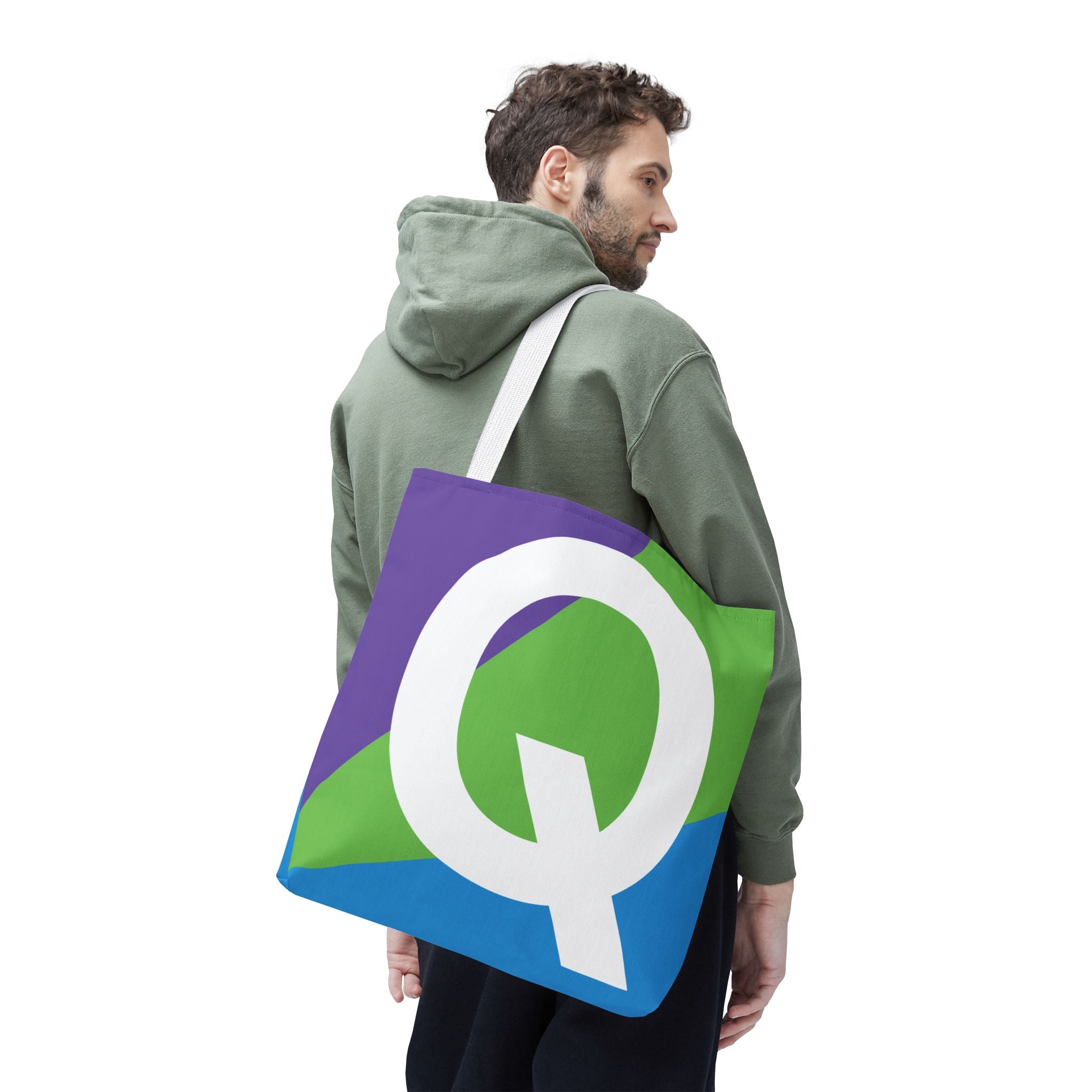 Monogram 'Q' Colorblock Tote Bag — Personalized Initial Q Shoulder Tote