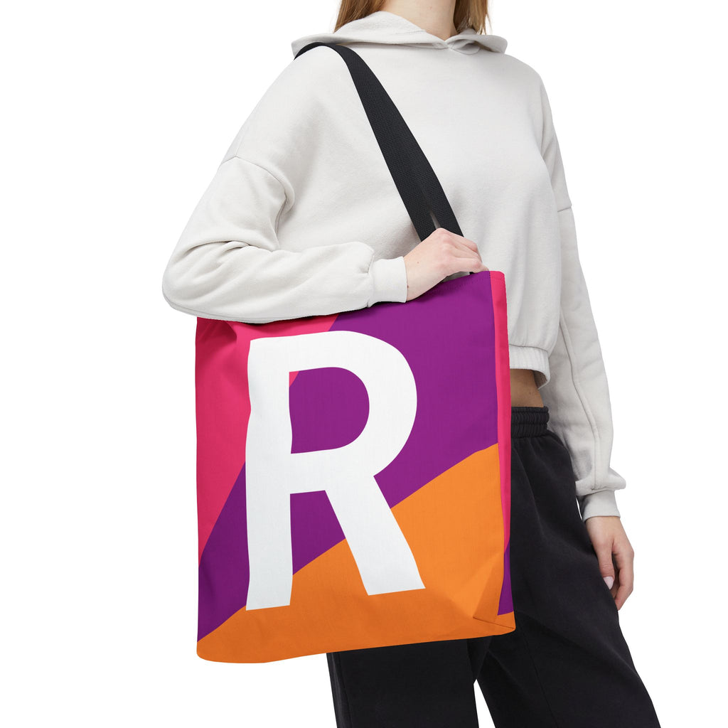 Monogram 'R' Colorblock Tote Bag — Personalized Initial R Shoulder Tote