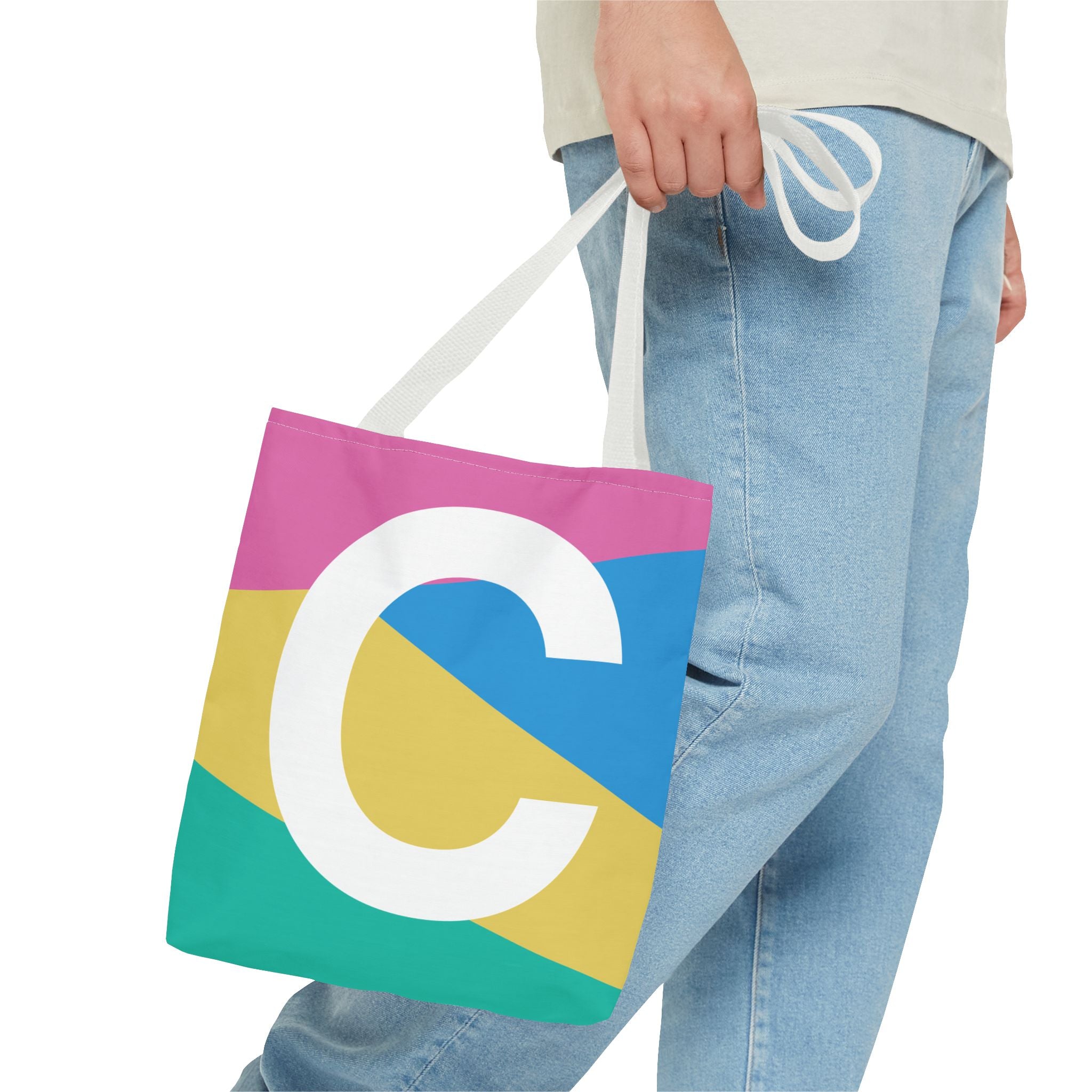 Monogram 'C' Colorblock Tote Bag — Personalized Initial C Shoulder Tote