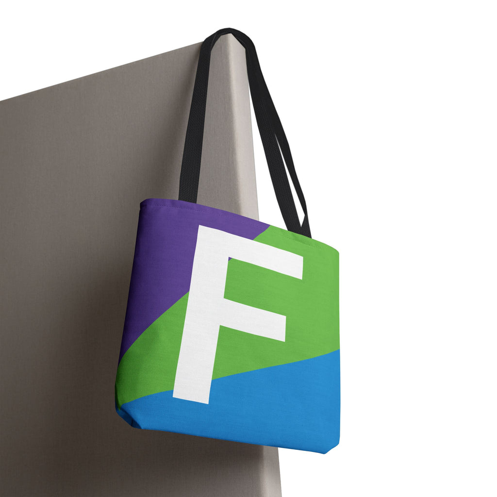 Monogram 'F' Colorblock Tote Bag — Personalized Initial F Shoulder Tote