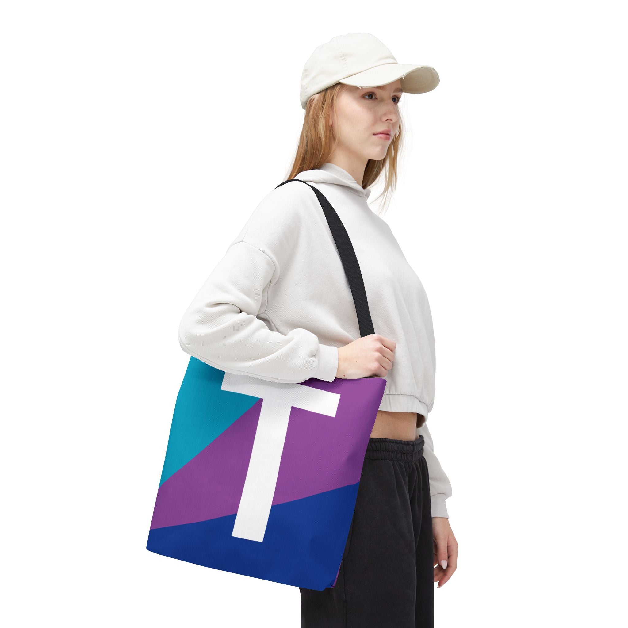 Monogram 'T' Colorblock Tote Bag — Personalized Initial T Shoulder Tote