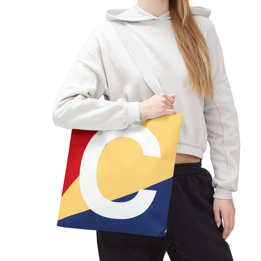 Monogram 'C' Colorblock Tote Bag — Personalized Initial C Shoulder Tote